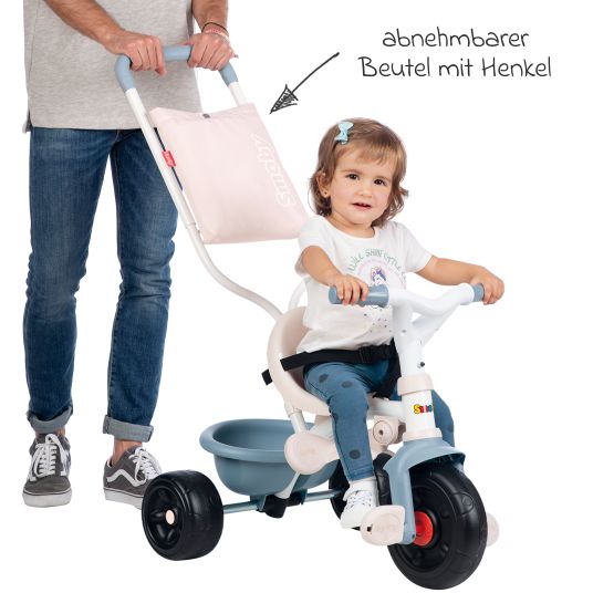Smoby Toys Dreirad Be Fun Komfort - mit Gurt, Sicherheitsbügel, Fußstützen & Schiebestange - Blau