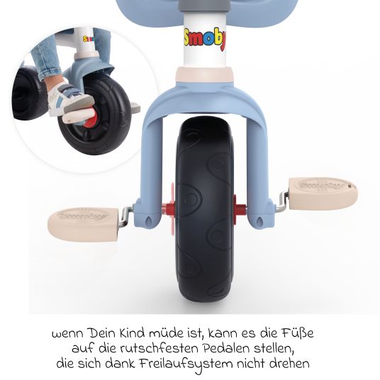 Smoby Toys Triciclo Be Fun Comfort - con cintura, barra di sicurezza, poggiapiedi e maniglione - Blu