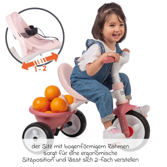 Smoby Toys Dreirad Be Move - mit Gurt & Schiebestange - Rose