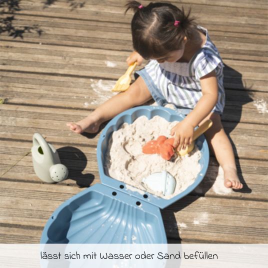 Smoby Toys Mini-Sandkasten / Sandmuschel mit 5-tlg. Sandspielzeug - Gießkanne + Schaufel + Rechen + 2 Sandförmchen