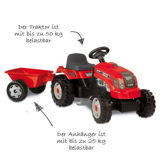 Smoby Toys Trattore a pedali GM con rimorchio - Rosso