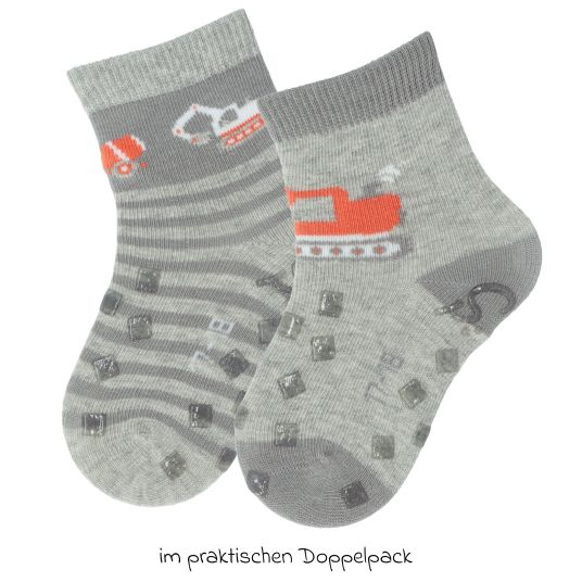 Sterntaler 2er Pack Krabbelsocken Vollplüsch - Bagger - Grau - Gr. 17/18