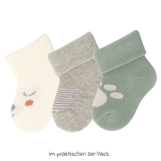 Sterntaler 3er Pack Erstlingssocken mit Umschlag - Bär - Offwhite Grau Grün - Gr. 0-4 Monate