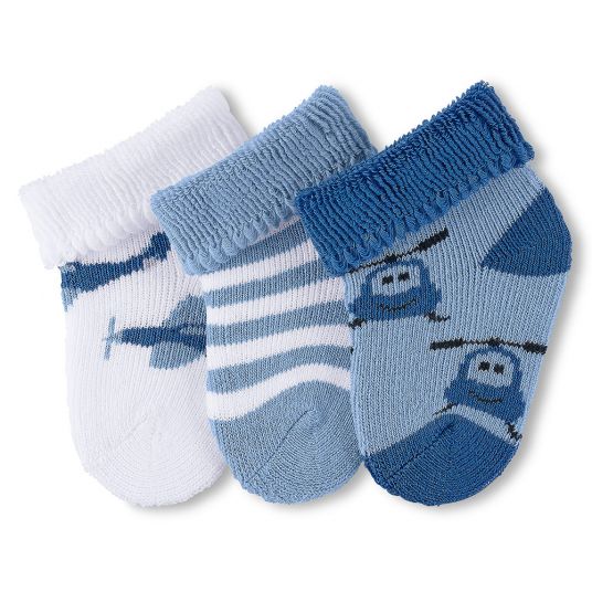 Sterntaler First Baby Socks 3 Pack - Blue White - Size 0 - 4 months