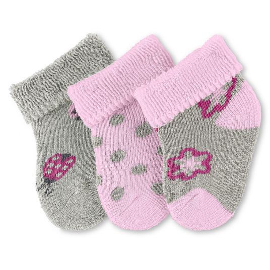 Sterntaler First Baby Socks 3 Pack - Grey Pink - Size 0 - 4 months