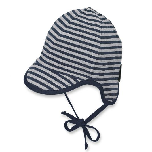 Sterntaler Peaked cap with earflaps striped - Navy Grey - Size 39