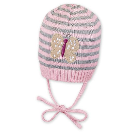 Sterntaler Knitted cap to tie - Butterfly Pink Grey - Size 41