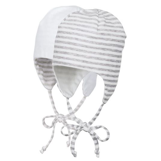 Sterntaler Reversible first hat with earflaps - striped gray white - size 35