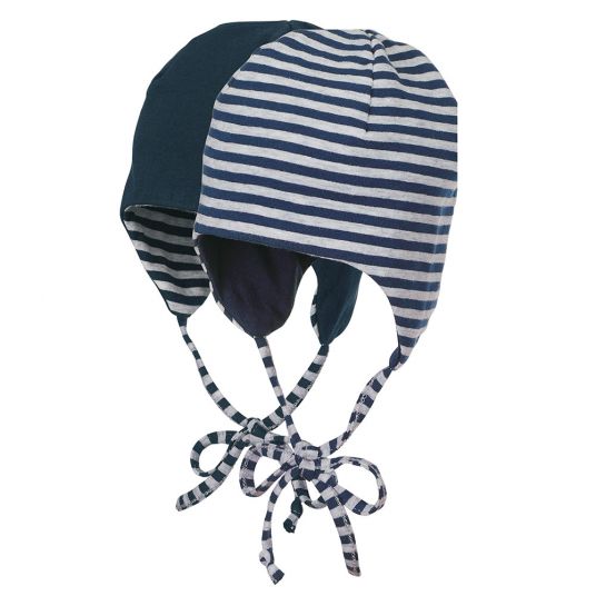 Sterntaler Reversible first hat with earflaps - striped navy gray - size 39