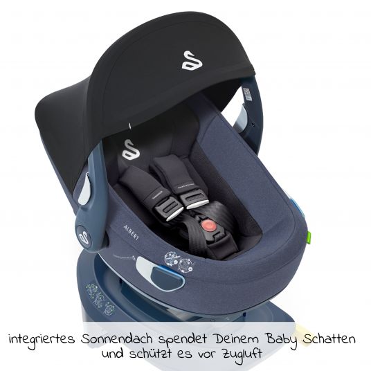 Swandoo Infant car seat Albert i-Size 1.2 from birth - 18 months (40 cm - 85 cm, up to 13 kg) incl. newborn insert, sun canopy & adjustable headrest - Blueberry