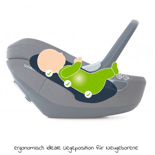Swandoo Babyschale Albert i-Size 1.2 ab Geburt - 18 Monate (40 cm - 85 cm, bis 13 kg) inkl. Neugeboreneneinlage, Sonnenverdeck & verstellbare Kopfstütze - Lime Sesame Grey