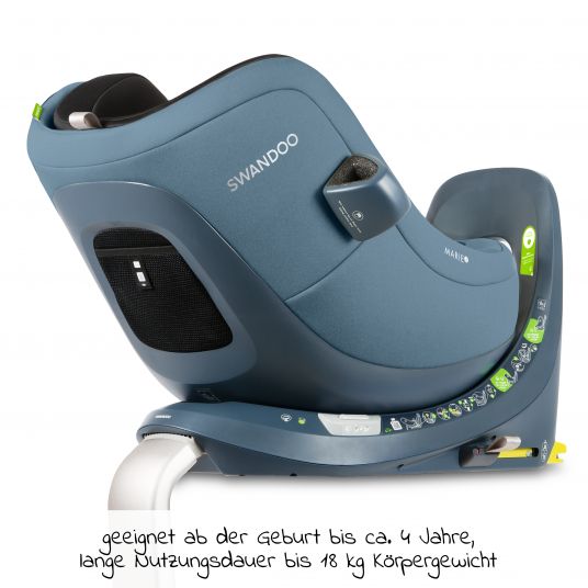 Swandoo Reboarder-Kindersitz Marie³ i-Size ab Geburt - 4 Jahre (40 cm - 105 cm, 18 kg) 360 ° drehbar inkl. Neugeboreneneinlage, verstellbare Kopfstütze & Isofix - Blueberry