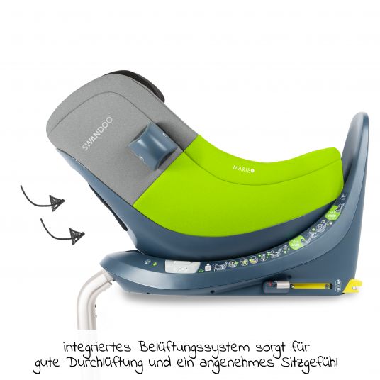 Swandoo Reboarder-Kindersitz Marie³ i-Size ab Geburt - 4 Jahre (40 cm - 105 cm, 18 kg) 360 ° drehbar inkl. Neugeboreneneinlage, verstellbare Kopfstütze & Isofix - Lime Sesame Grey