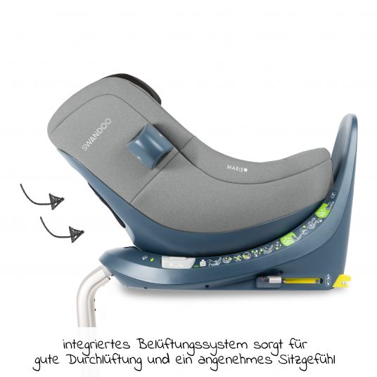 Swandoo Reboarder-Kindersitz Marie³ i-Size ab Geburt - 4 Jahre (40 cm - 105 cm, 18 kg) 360 ° drehbar inkl. Neugeboreneneinlage, verstellbare Kopfstütze & Isofix - Sesame Grey