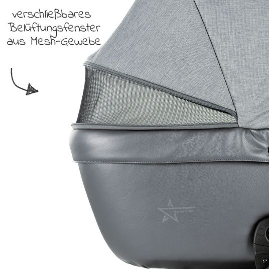 Tako Starline Combi Passeggino Passeggino, navicella, borsa fasciatoio, coprigambe, + pacchetto accessori - Grigio Nero