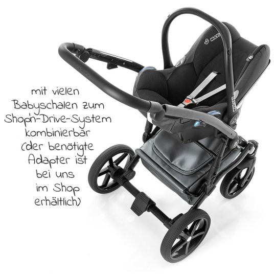Tako Kombi-Kinderwagen Starline Sportwagen, Babywanne, Wickeltasche, Beindecke, + Zubehörpaket - Grau Schwarz