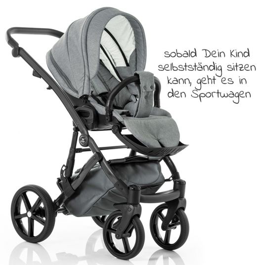Tako Combi Stroller Starline Stroller, Carrycot, Changing Bag, Leg Cover, + Accessory Pack - Grey Black