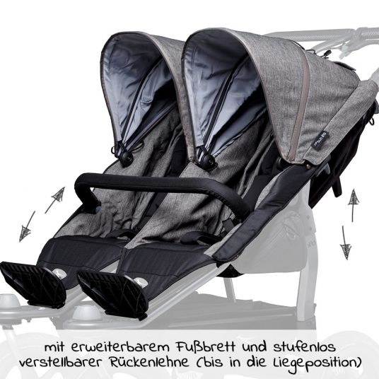 TFK 2 Sportsitze für Duo - XXL Komfort-Sitz inkl. Wetterschutz für Kinder bis 45 kg - Grau