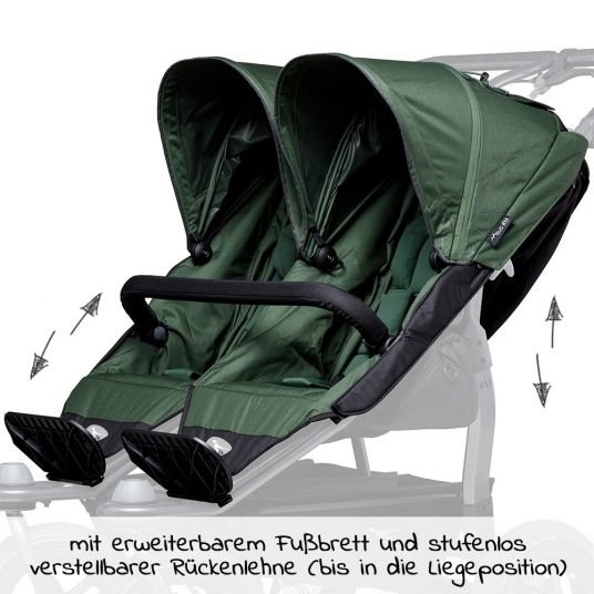 TFK 2 Sportsitze für Duo - XXL Komfort-Sitz inkl. Wetterschutz für Kinder bis 45 kg - Oliv