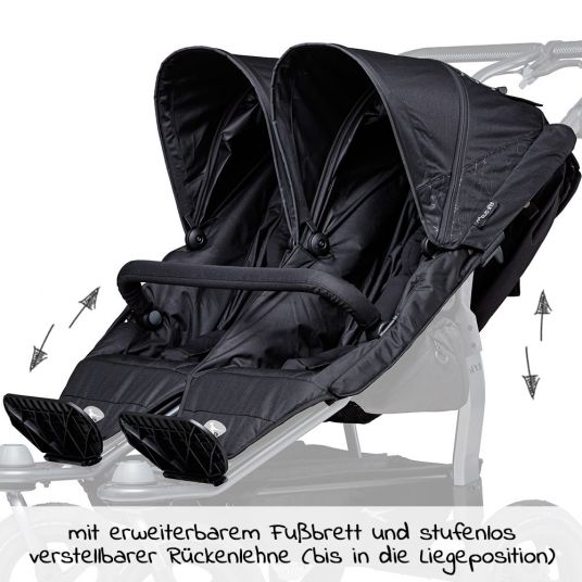 TFK 2 Sportsitze für Duo - XXL Komfort-Sitz inkl. Wetterschutz für Kinder bis 45 kg - Schwarz