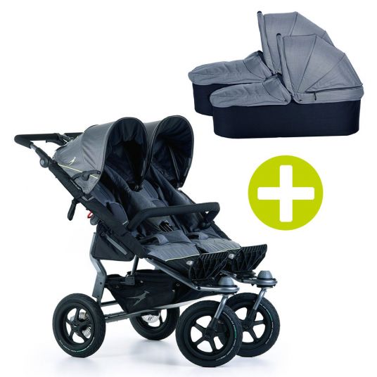 TFK 3-1 Sibling & Twin Stroller Set Twin Adventure 2 incl. 2 Baby Carrycot Twin with Adapter - Quiet Shade