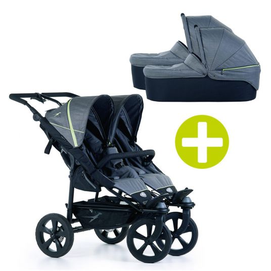 TFK 3-1 Sibling & Twin Stroller Set Twin Trail 2 incl. 2 Baby Carrycot DuoX with Adapter - Quiet Shade