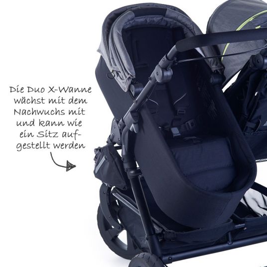TFK 3-1 Sibling & Twin Stroller Set Twin Trail 2 incl. 2 Baby Carrycot DuoX with Adapter - Quiet Shade