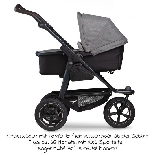 TFK 3-1 Kombi-Kinderwagen-Set Mono 2 Luftreifen mit Kombi-Einheit (Babywanne+Sitz) inkl. Maxi-Cosi Cabriofix i-Size & XXL Zubehörpaket - Premium Grau