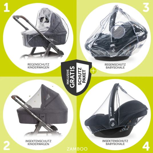 TFK 3-1 Kombi-Kinderwagen-Set Pro mit Luftreifen inkl. Kombi-Einheit (Babywanne+Sitz) inkl. Maxi-Cosi Pebble Pro, Handyhalter, Getränkeflasche & XXL Zubehörpaket - Anthrazit