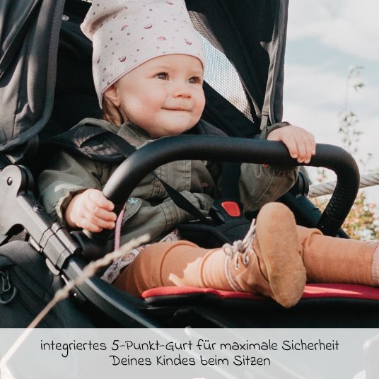 TFK 3-1 Kombi-Kinderwagen-Set Pro mit Luftreifen inkl. Kombi-Einheit (Babywanne+Sitz) inkl. Maxi-Cosi Pebble Pro, Handyhalter, Getränkeflasche & XXL Zubehörpaket - Anthrazit