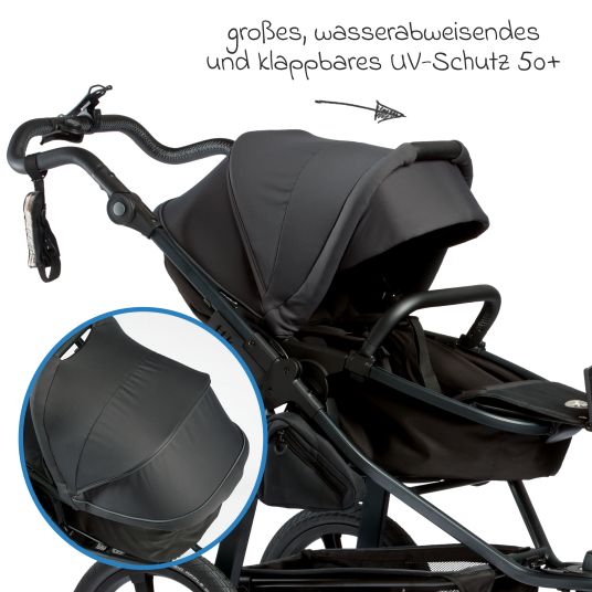 TFK 3-1 Kombi-Kinderwagen-Set Pro mit Luftreifen inkl. Kombi-Einheit (Babywanne+Sitz) inkl. Maxi-Cosi Pebble Pro, Handyhalter, Getränkeflasche & XXL Zubehörpaket - Anthrazit