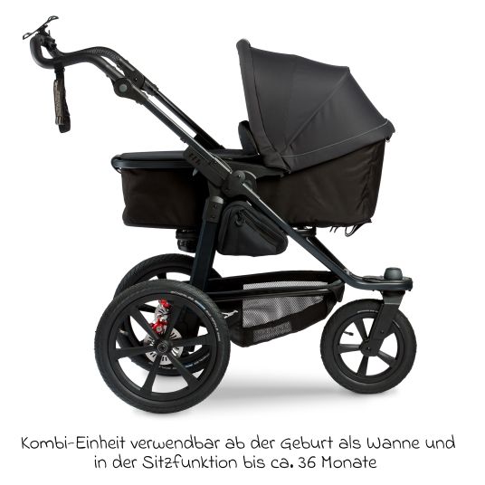 TFK 3-1 Kombi-Kinderwagen-Set Pro mit Luftreifen inkl. Kombi-Einheit (Babywanne+Sitz) inkl. Maxi-Cosi Pebble Pro, Handyhalter, Getränkeflasche & XXL Zubehörpaket - Anthrazit