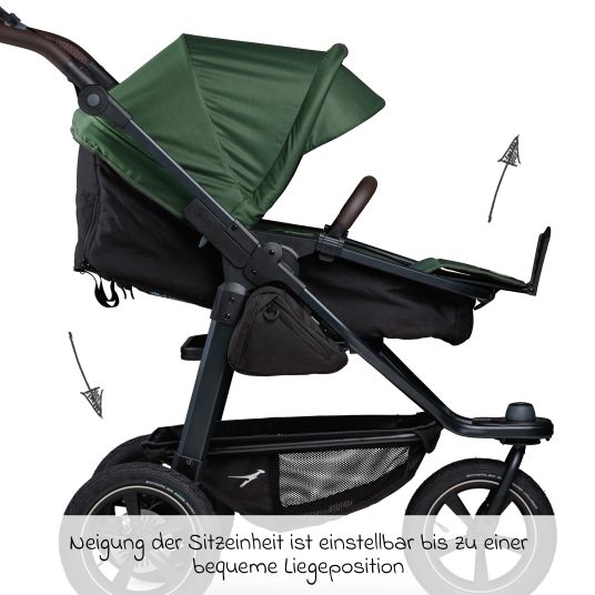 TFK 3in1 Kombi-Kinderwagen-Set Mono 2 mit Luftreifen inkl. Kombi-Einheit (Babywanne+Sitz) mit Liegeposition, Babyschale Pebble Pro & XXL Zubehörpaket - Olive