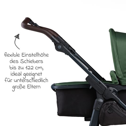 TFK 3in1 Kombi-Kinderwagen-Set Mono 2 mit Luftreifen inkl. Kombi-Einheit (Babywanne+Sitz) mit Liegeposition, Babyschale Pebble Pro & XXL Zubehörpaket - Olive