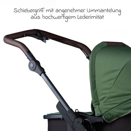 TFK Set passeggino 3in1 Mono 2 con pneumatici, comprensivo di unità combinata (navicella+seggiolino) con posizione reclinabile, seggiolino auto Pebble Pro e pacchetto accessori XXL - Olive