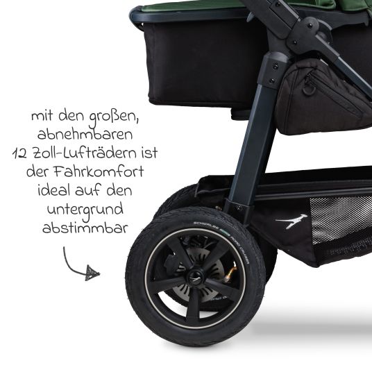 TFK 3in1 Kombi-Kinderwagen-Set Mono 2 mit Luftreifen inkl. Kombi-Einheit (Babywanne+Sitz) mit Liegeposition, Babyschale Pebble Pro & XXL Zubehörpaket - Olive