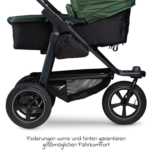 TFK Set passeggino 3in1 Mono 2 con pneumatici, comprensivo di unità combinata (navicella+seggiolino) con posizione reclinabile, seggiolino auto Pebble Pro e pacchetto accessori XXL - Olive