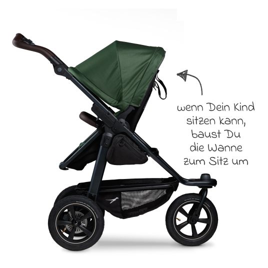 TFK 3in1 baby carriage set Mono 2 with pneumatic tires incl. combi unit (carrycot+seat) with reclining position, Pebble Pro infant car seat & XXL accessory pack - Olive