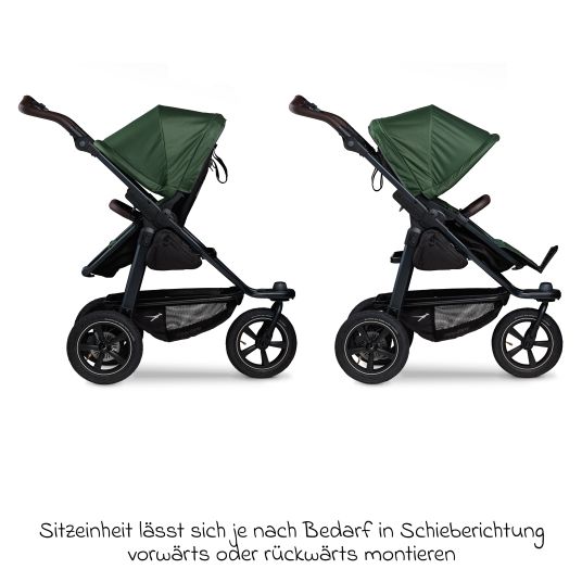 TFK 3in1 Kombi-Kinderwagen-Set Mono 2 mit Luftreifen inkl. Kombi-Einheit (Babywanne+Sitz) mit Liegeposition, Babyschale Pebble Pro & XXL Zubehörpaket - Olive