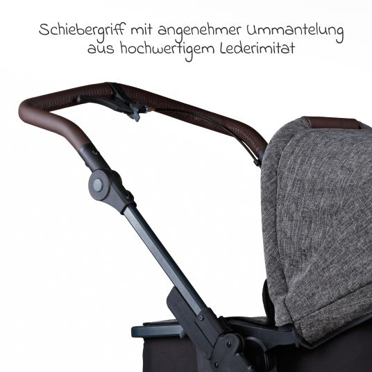 TFK Set passeggino 3in1 Mono 2 con pneumatici, comprensivo di unità combinata (navicella+seggiolino) con posizione reclinabile, seggiolino auto Pebble Pro e pacchetto accessori XXL - antracite premium