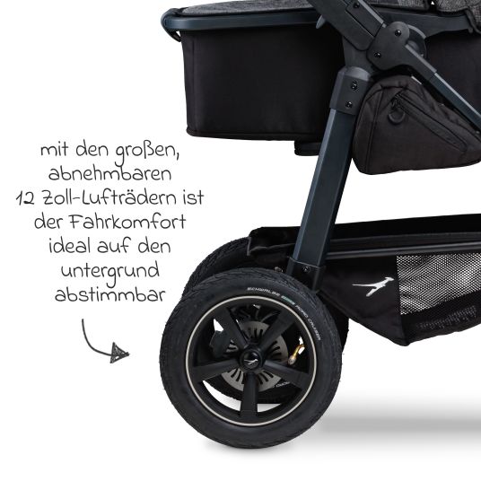 TFK 3in1 baby carriage set Mono 2 with pneumatic tires incl. combi unit (carrycot+seat) with reclining position, infant car seat Pebble Pro & XXL accessory pack - Premium anthracite