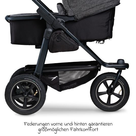 TFK 3in1 baby carriage set Mono 2 with pneumatic tires incl. combi unit (carrycot+seat) with reclining position, infant car seat Pebble Pro & XXL accessory pack - Premium anthracite