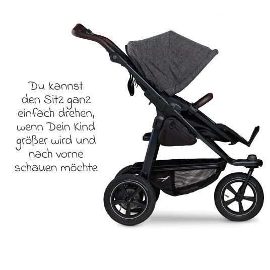 TFK 3in1 baby carriage set Mono 2 with pneumatic tires incl. combi unit (carrycot+seat) with reclining position, infant car seat Pebble Pro & XXL accessory pack - Premium anthracite