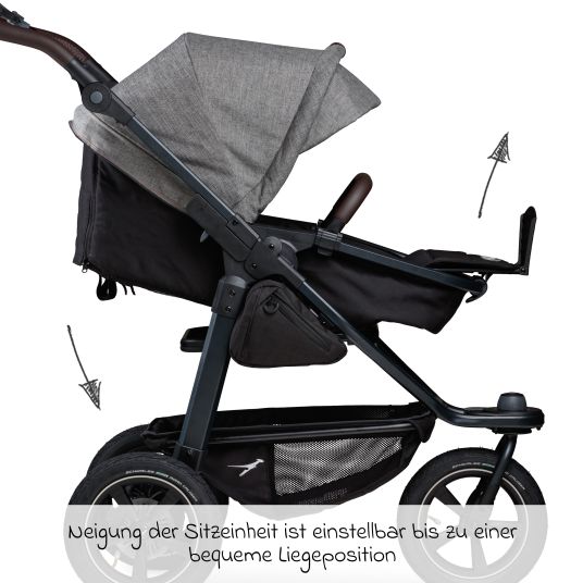 TFK 3in1 baby carriage set Mono 2 with pneumatic tires incl. combi unit (carrycot+seat) with reclining position, infant car seat Pebble Pro & XXL accessory pack - Premium Grey