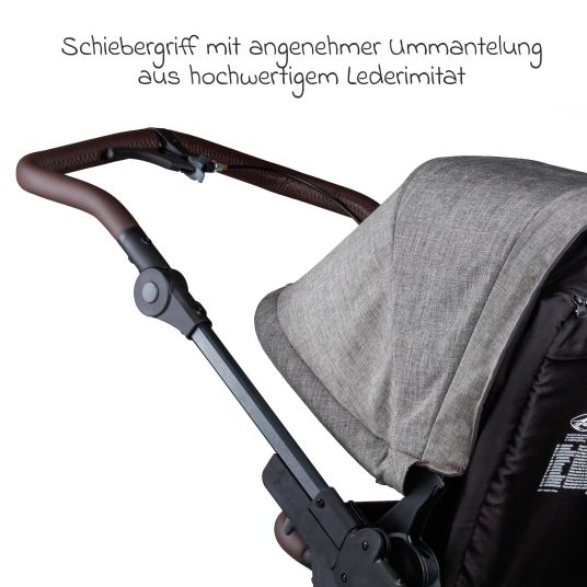 TFK 3in1 baby carriage set Mono 2 with pneumatic tires incl. combi unit (carrycot+seat) with reclining position, infant car seat Pebble Pro & XXL accessory pack - Premium Grey