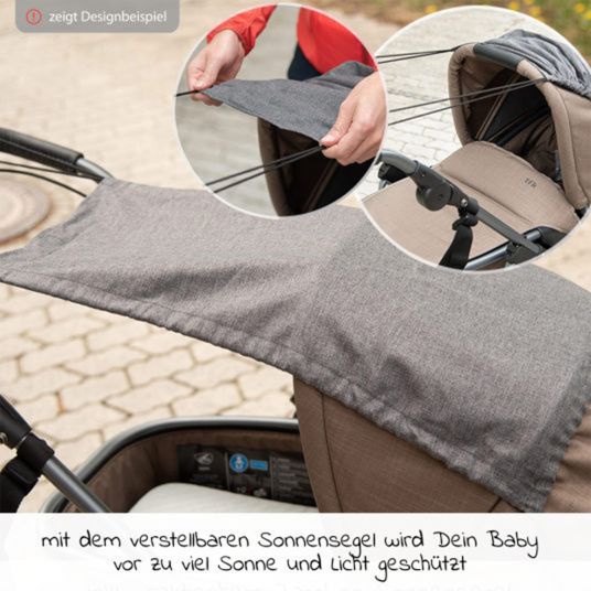 TFK 3in1 baby carriage set Mono 2 with pneumatic tires incl. combi unit (carrycot+seat) with reclining position, infant car seat Pebble Pro & XXL accessory pack - Premium Grey