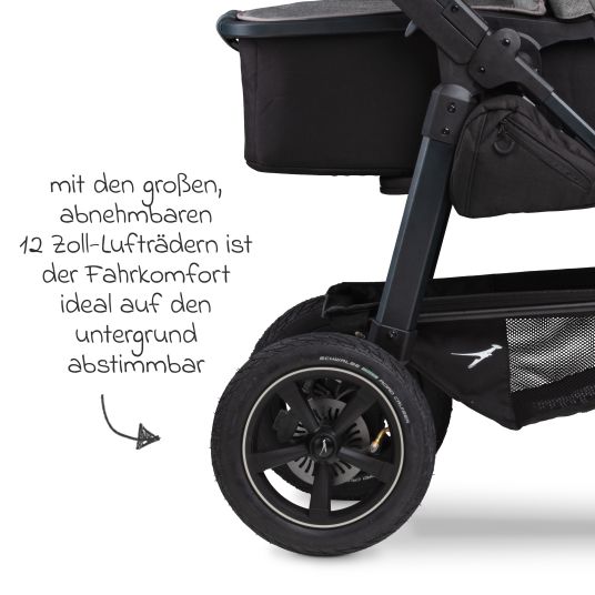 TFK 3in1 baby carriage set Mono 2 with pneumatic tires incl. combi unit (carrycot+seat) with reclining position, infant car seat Pebble Pro & XXL accessory pack - Premium Grey