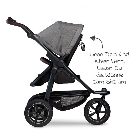 TFK 3in1 baby carriage set Mono 2 with pneumatic tires incl. combi unit (carrycot+seat) with reclining position, infant car seat Pebble Pro & XXL accessory pack - Premium Grey