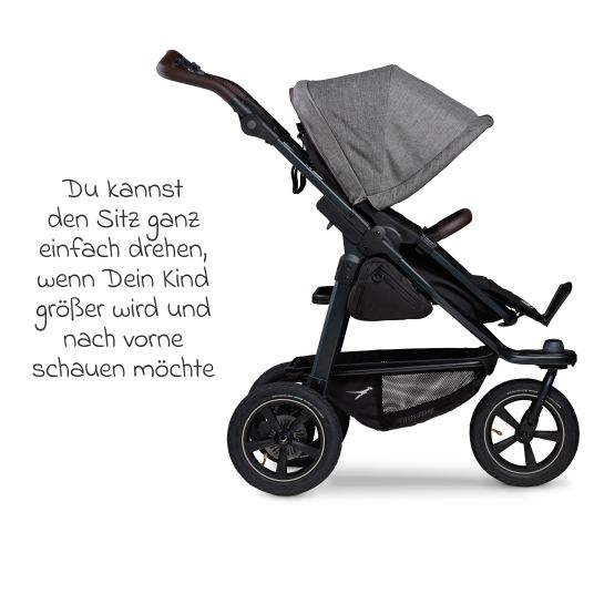 TFK 3in1 baby carriage set Mono 2 with pneumatic tires incl. combi unit (carrycot+seat) with reclining position, infant car seat Pebble Pro & XXL accessory pack - Premium Grey