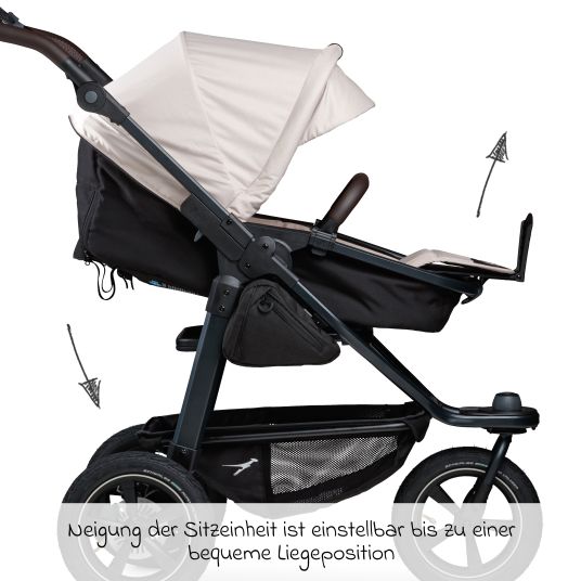 TFK 3in1 Kombi-Kinderwagen-Set Mono 2 mit Luftreifen inkl. Kombi-Einheit (Babywanne+Sitz) mit Liegeposition, Babyschale Pebble Pro & XXL Zubehörpaket - Sand